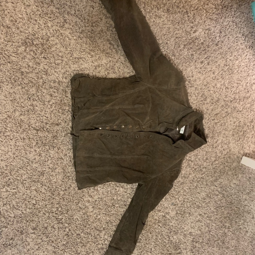Cold water creek green leather jacket petite medium